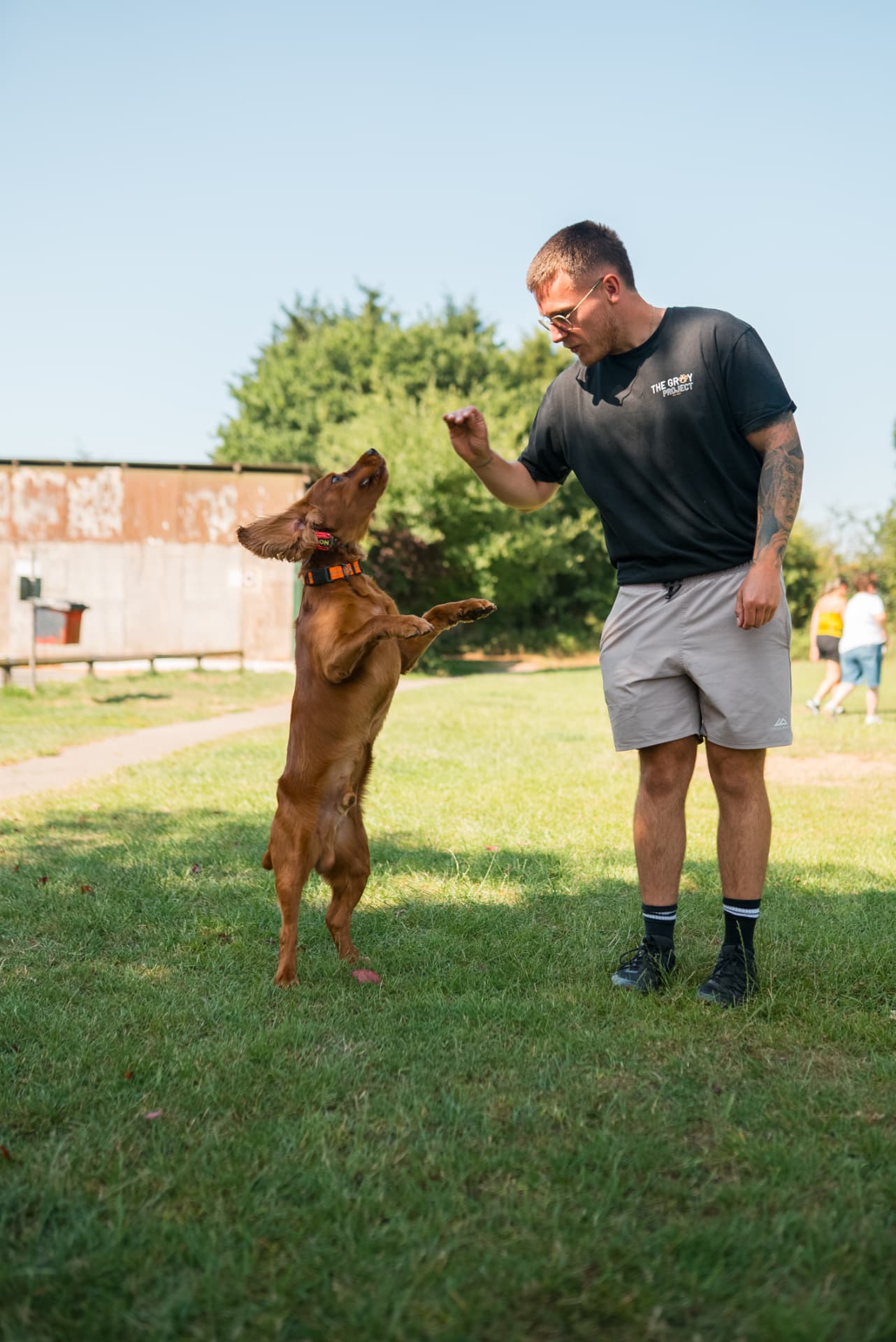 Mike training a dog outdoors